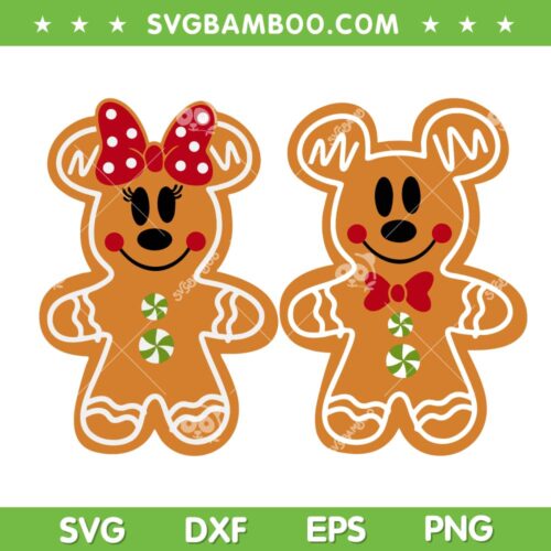 Disney Mouse Gingerbread SVG PNG, Mickey And Minnie Gingerbread Cookie SVG, Mr And Mrs Gingerbread Cookies DXF SVG PNG EPS