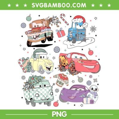 Disney Pixar Cars Merry Christmas PNG, Lightning Mcqueen Christmas PNG, Christmas Cars PNG