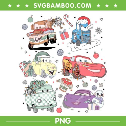 Disney Pixar Cars Merry Christmas PNG, Lightning Mcqueen Christmas PNG, Christmas Cars PNG