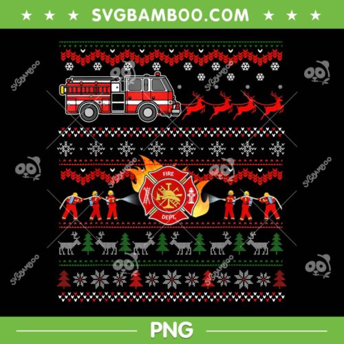 Firefighter Christmas Ugly PNG, Fireman Ugly Sweater PNG, Fire Dept Christmas PNG