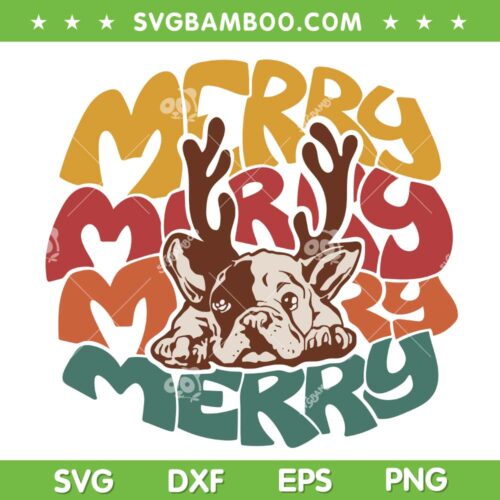French Bulldog Merry Christmas SVG PNG, Funny Bulldog Reindeer SVG, Bulldog Reindeer Horns DXF SVG PNG EPS