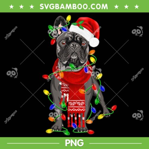 Funny French Bulldog Dog Christmas Tree Lights PNG, French Bulldog Christmas Tree PNG, Dog Santa Xmas PNG