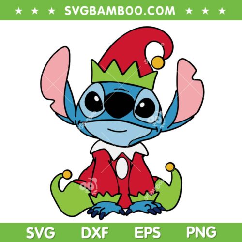 Funny Stitch Buddy Elf SVG PNG, Blue Alien Christmas Elf SVG, Disney Elf Stitch DXF SVG PNG EPS