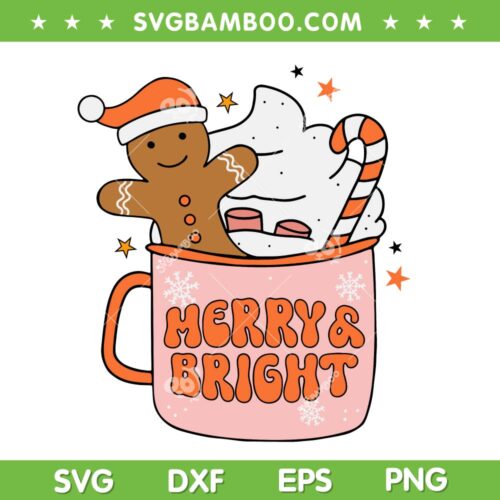 Gingerbread Merry And Bright SVG PNG, Groovy Merry Bright Gingerbread SVG, Christmas Santa Gingerbread DXF SVG PNG EPS
