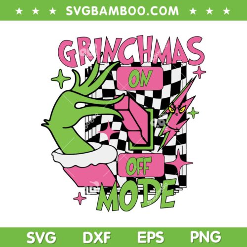 Grinchmas Mode SVG PNG, Pink Grinch Hand On Off Mode Christmas SVG, Retro Groovy Grinch DXF SVG PNG EPS