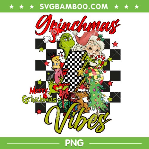 Grinchmas Vibes Retro PNG, Groovy Grinch Christmas Vibes PNG, Santa Grinchmas PNG
