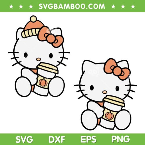 Hello Kitty Fall Drink Pumpkin Spice SVG, Thanksgiving Hello Kitty SVG, Hello Kitty Pumpkin DXF SVG PNG EPS