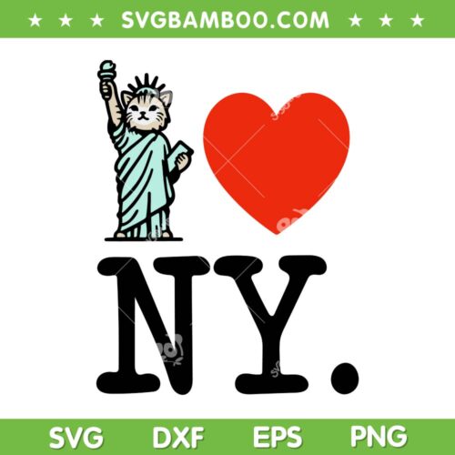 I Really Heart Love New York SVG PNG, Statue Of Liberty Cat SVG, Cat Love NY DXF SVG PNG EPS