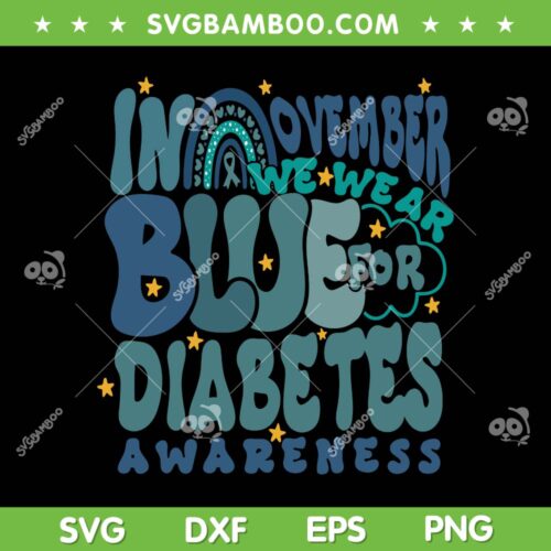 In November We Wear Blue SVG PNG, Ribbon Type 1 Diabetes Awareness SVG, Diabetes Awareness Rainbow DXF SVG PNG EPS