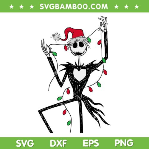 Jack Skellington Christmas Lights SVG PNG, Disney The Nightmare Before Christmas Jack String Lights SVG, Jack Skellington Santa Claus DXF SVG PNG EPS