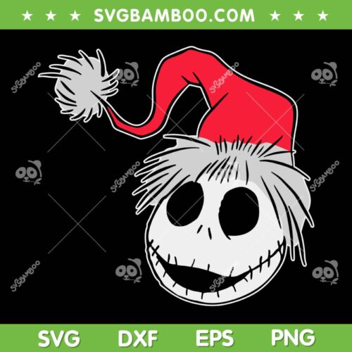 Jack Skellington Santa Hat SVG PNG, The Nightmare Before Christmas SVG, Jack Skellington Face Christmas DXF SVG PNG EPS