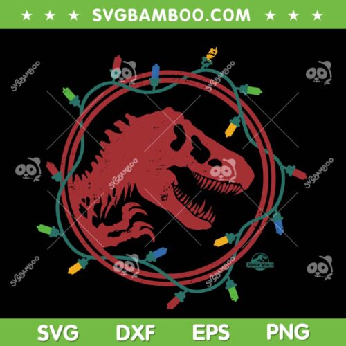 Jurassic World Christmas Lights SVG PNG, Trex Christmas Lights SVG, Christmas Dinosaur DXF SVG PNG EPS