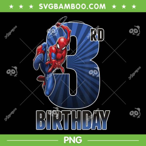 Marvel Spider Man Swinging 3rd Birthday PNG, 3rd Spiderman PNG, Happy Birthday Spiderman PNG