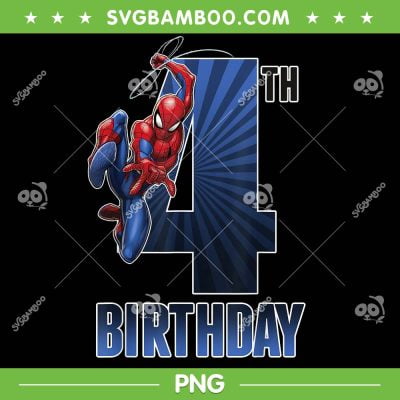 Marvel Spider Man Swinging 4th Birthday PNG, Spiderman 4th Birthday PNG, Birthday Boy Superhero PNG