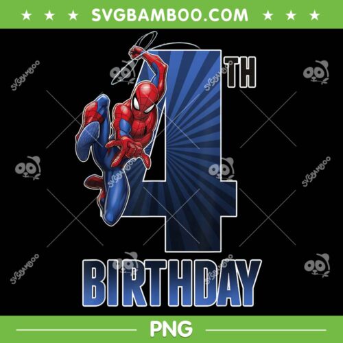Marvel Spider Man Swinging 4th Birthday PNG, Spiderman 4th Birthday PNG, Birthday Boy Superhero PNG
