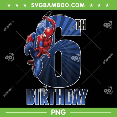 Marvel Spider Man Swinging 6th Birthday PNG, Spiderman 6th Birthday PNG, Superhero Birthday Boy PNG