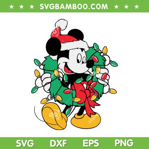 Mickey Friends Santa Christmas Wreath SVG, Disney Christmas Lights SVG, Mickey Mouse Wreath DXF SVG PNG EPS