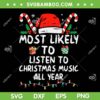Most Likely To Listen To Christmas Music All Year SVG, Christmas Music SVG, Christmas Family DXF SVG PNG EPS