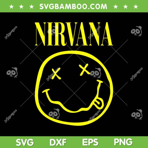 Nirvana Yellow Face SVG PNG, Happy Face Rock Music Band SVG, Nirvana Smile Face DXF SVG PNG EPS
