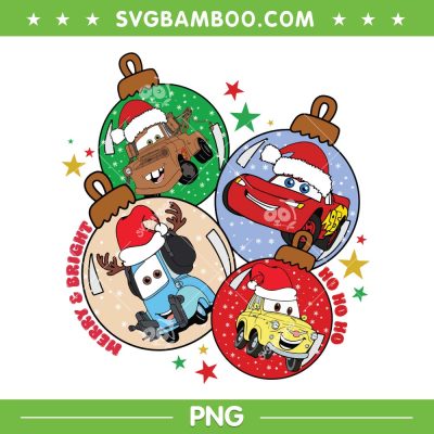 Pixar Cars Christmas Ornament PNG, Merry And Bright Christmas Cars PNG, Hohoho Pixar Cars PNG