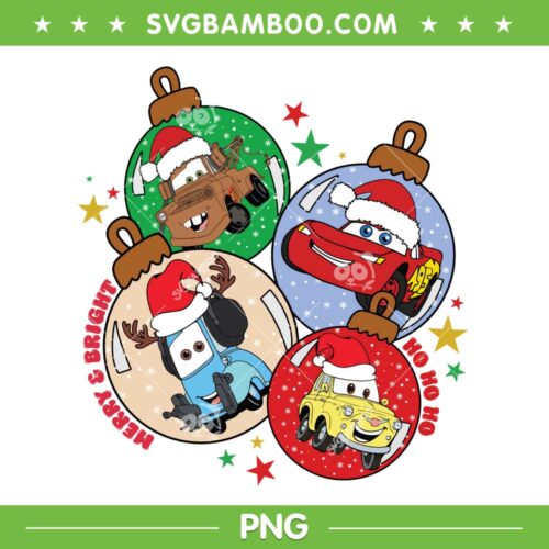 Pixar Cars Christmas Ornament PNG, Merry And Bright Christmas Cars PNG, Hohoho Pixar Cars PNG