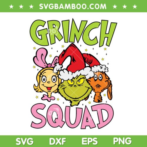 Retro Grinch Squad SVG PNG, Pink Grinch Christmas SVG, Merry Grinch Face DXF SVG PNG EPS