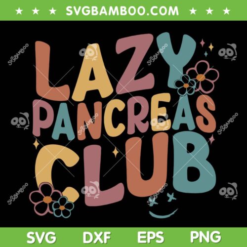 Retro Lazy Pancreas Club SVG PNG, Groovy Type 1 Diabetes Awareness SVG, Diabetes Wavy Letters DXF SVG PNG EPS