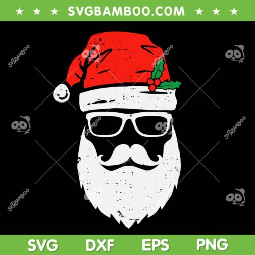 Santa Claus Face Sunglasses SVG PNG, Santa Beard Christmas SVG, Retro Santa Hat DXF SVG PNG EPS