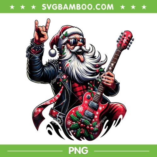 Santa Rock And Roll PNG, Christmas Santa Claus Guitar Player PNG, Rock N Roll Santa PNG