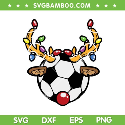 Soccer Ball Reindeer Christmas SVG PNG, Xmas Lights Sport SVG, Christmas Lights DXF SVG PNG EPS