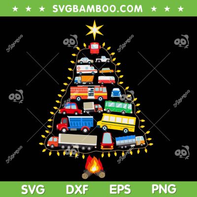 Trucks Christmas Tree SVG PNG, Funny Contruction Excavator Christmas Tree Lights SVG, Christmas Truck DXF SVG PNG EPS