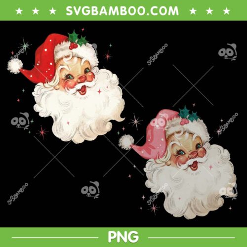 Vintage Retro Santa Christmas PNG, Old Kids Santa PNG, 2 Santa Clauses PNG