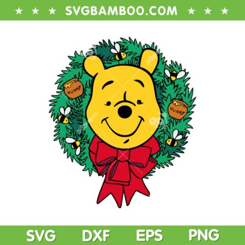 Winnie The Pooh Christmas Wreath SVG PNG, Christmas Wreath Pooh SVG, Winnie Pooh Christmas DXF SVG PNG EPS