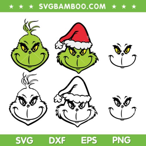 Xmas Grinch Face SVG PNG, Santa Grinch Christmas SVG, Layered Grinch Face DXF SVG PNG EPS
