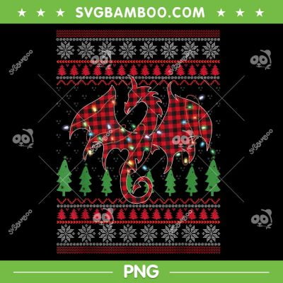 Zodiac Dragon Ugly Sweater Christmas Lights PNG, Dragon Christmas Lights PNG, Christmas Dragon Checkerboard Red PNG