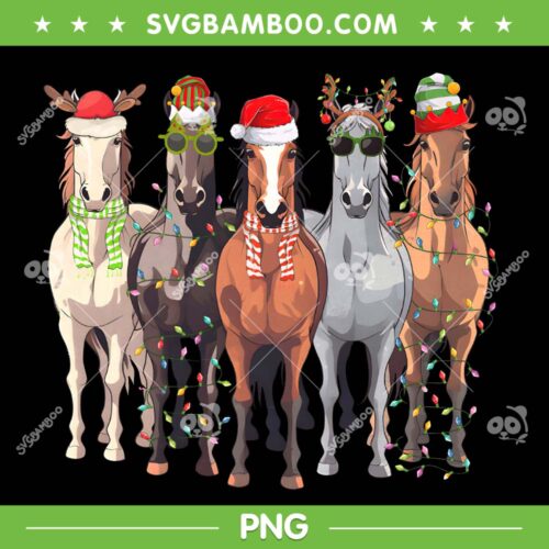Horses Christmas Santa Hat PNG, Horses With Santa Hat PNG, Christmas Farm Animals PNG
