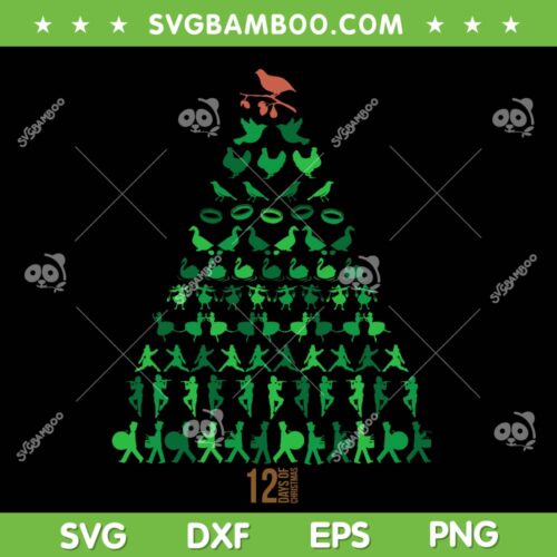 12 Days Of Christmas Tree SVG PNG, Classic Christmas Carol SVG, Tree Twelve Days Of Christmas DXF SVG PNG EPS