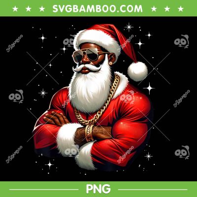 African American Santa Claus PNG, Black Santa Christmas PNG, Santa Wears Gold PNG