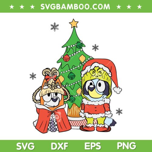 Bluey Merry Christmas SVG PNG, Bluey Dad Mom Christmas Tree SVG, Cute Bluey Santa DXF SVG PNG EPS