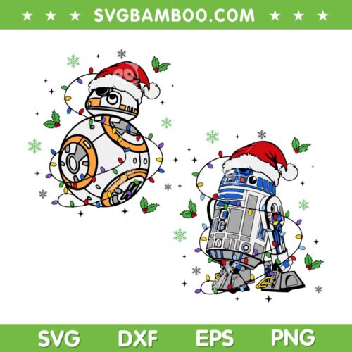 Robots Santa Christmas Lights SVG PNG, Starwars Merry Christmas SVG, Xmas Star Wars Robot DXF SVG PNG EPS