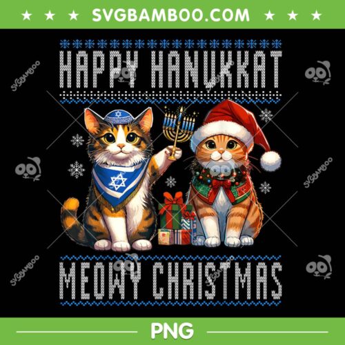Cat Happy Hanukkah Jewish Christian PNG, Happy Hanukkah Meowy Christmas PNG, Merry Christmas Cat PNG