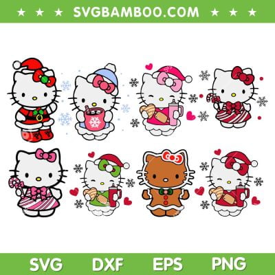 Hello Kitty Christmas SVG Bundle, Sanrio Friends Merry Christmas SVG Bundle, Xmas Kitty Cat DXF SVG PNG EPS