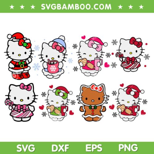 Hello Kitty Christmas SVG Bundle, Sanrio Friends Merry Christmas SVG Bundle, Xmas Kitty Cat DXF SVG PNG EPS