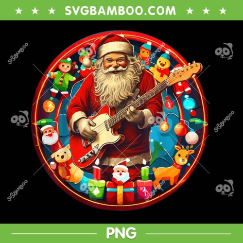 Cool Santa Rockin Guitar PNG, Rock Guitar Player Santa Claus PNG, Rock And Roll Santa PNG