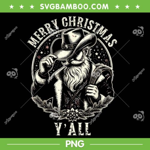 Cowboy Santa Claus Merry Christmas Y'all PNG, Santa Western Country PNG, Xmas Yall PNG