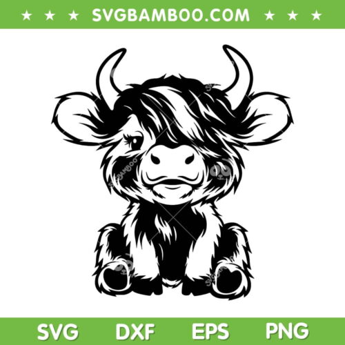 Cute Highland Cow SVG PNG, Cow Sitting SVG, Baby Highland Cow DXF SVG PNG EPS