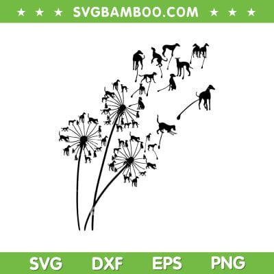 Dandelion Greyhound Flower SVG PNG, Floral Greyhound Tree SVG, Dandelions And Dogs DXF SVG PNG EPS