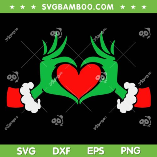 Funny Elf With Cute Heart Hands SVG PNG, Grinch Hand Heart Christmas SVG, Grinch Love DXF SVG PNG EPS