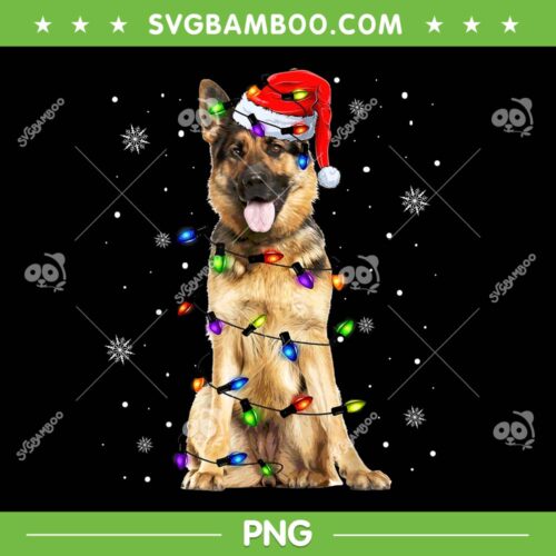 German Shepherd Christmas Tree Lights PNG, Xmas Dogs Lover PNG, Santa German Shepherd PNG