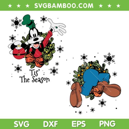 Goofy Tis' The Season SVG PNG, Disney Mickey And Friends Christmas Wreath SVG, Goofy Christmas DXF SVG PNG EPS